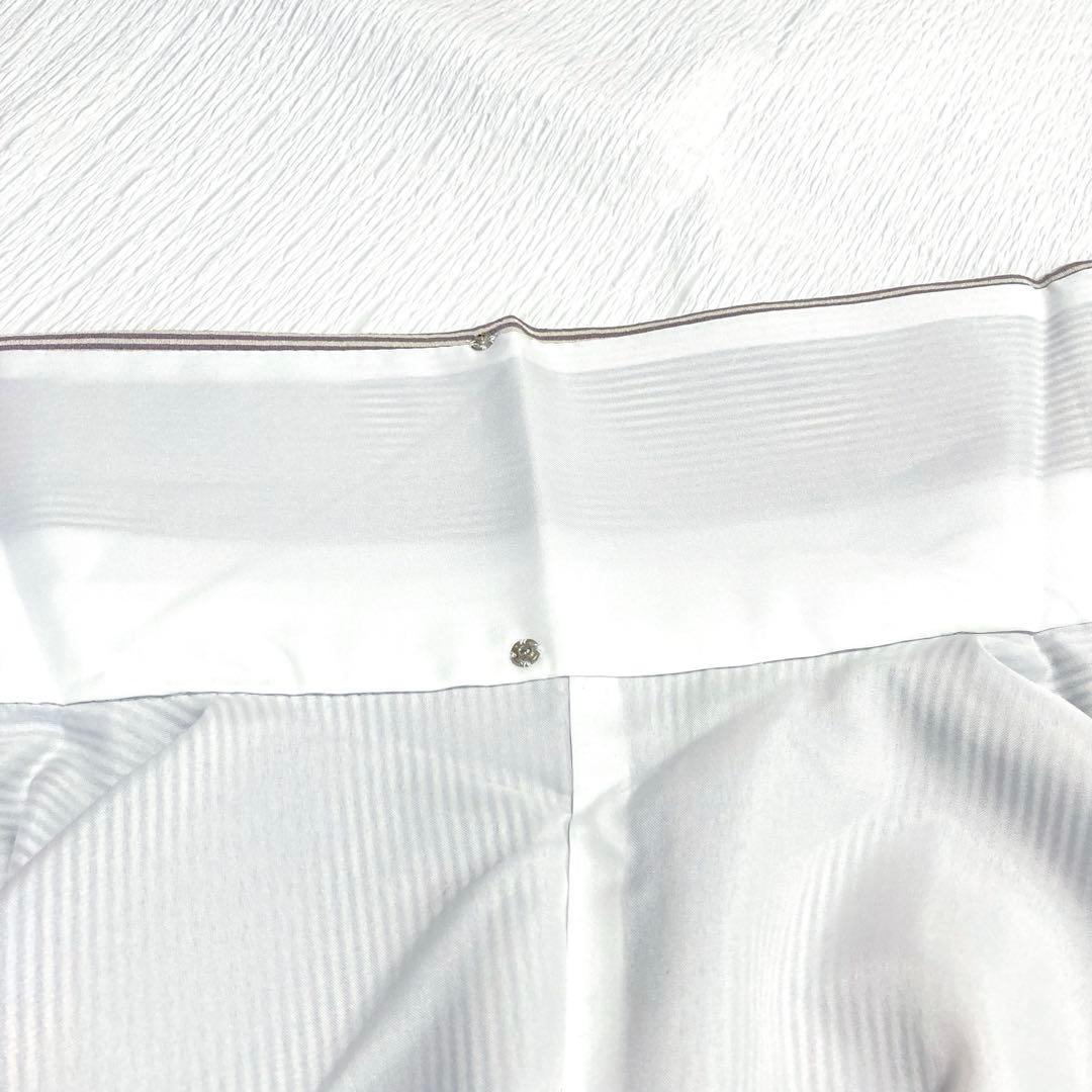 【美品✨】創世舎　洗える着物　小紋　縞　灰白×灰紫　日本製　Lサイズ　トールL3