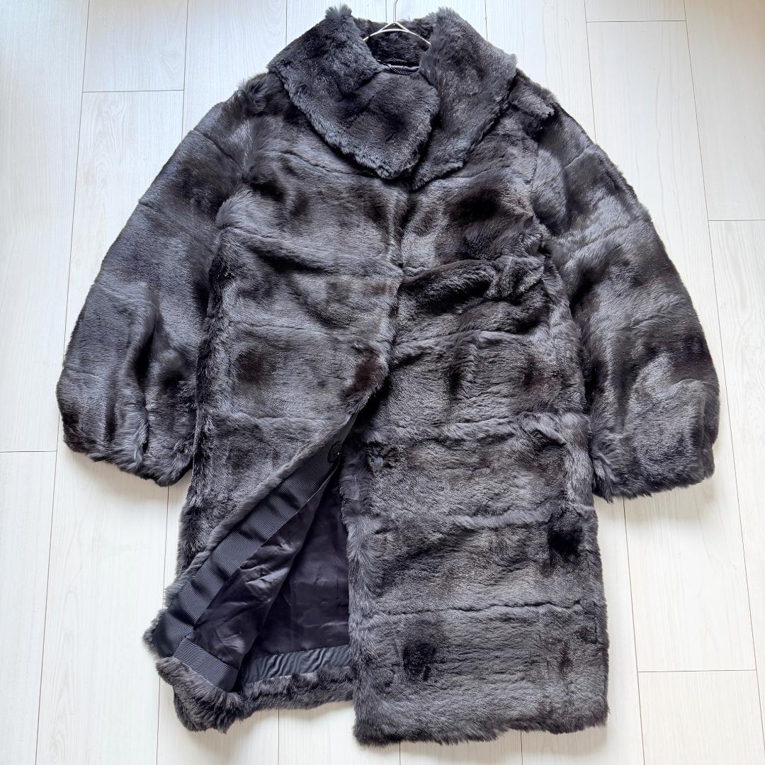 希少✨アドーア　ラビットファー ノーカラーコート 毛皮　エレガント　38
