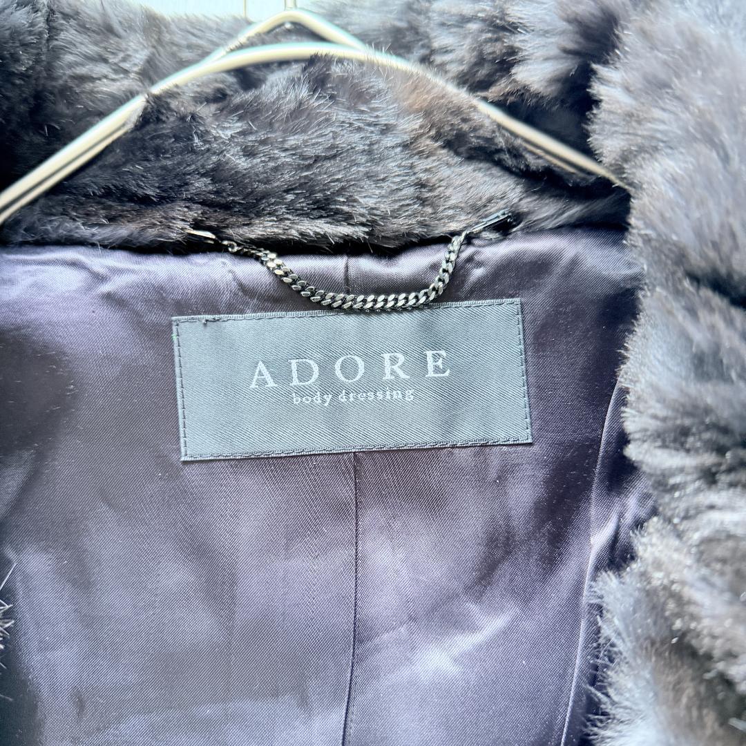希少✨アドーア　ラビットファー ノーカラーコート 毛皮　エレガント　38