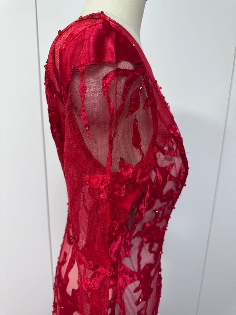 赤い刺繍入りパーティードレス