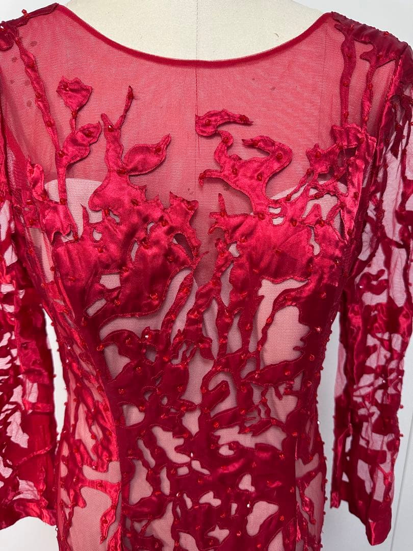 赤い刺繍入りパーティードレス