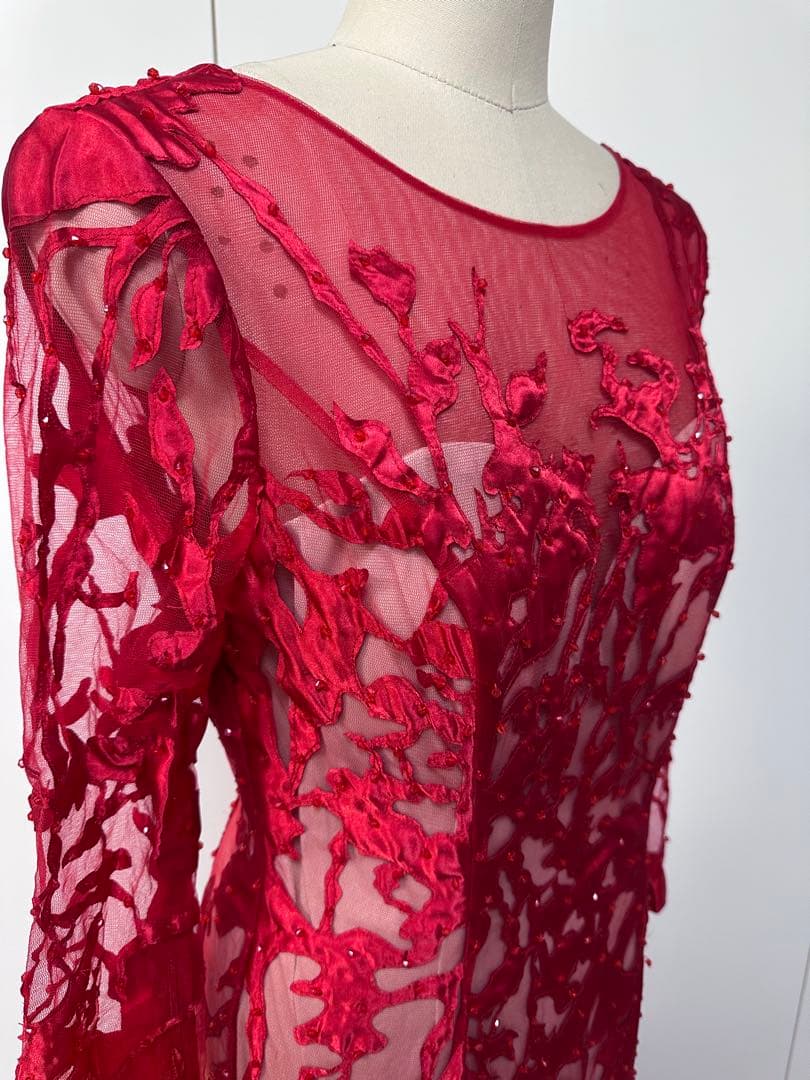 赤い刺繍入りパーティードレス