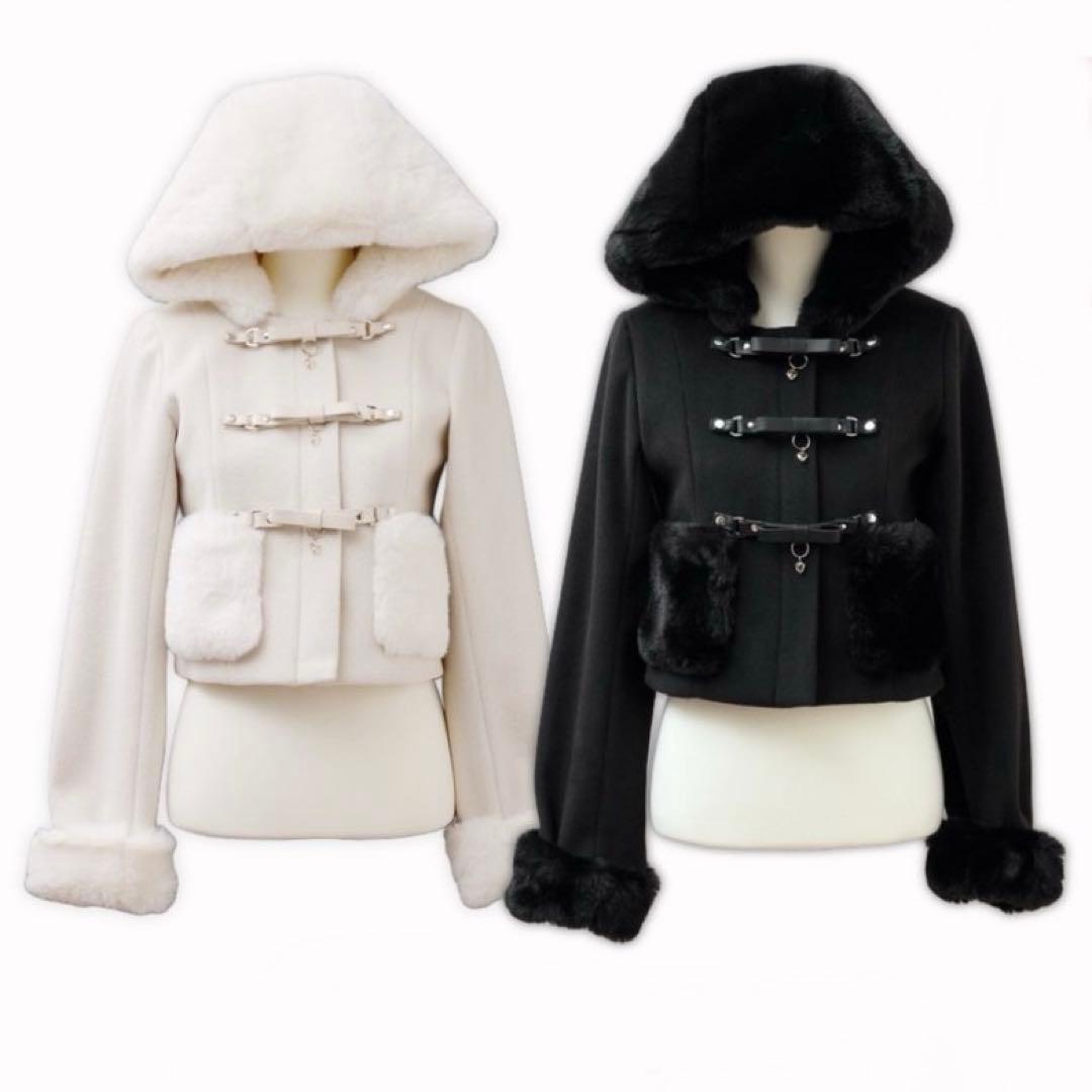 ミシェルマカロン 3連リボンショートコート ホワイト