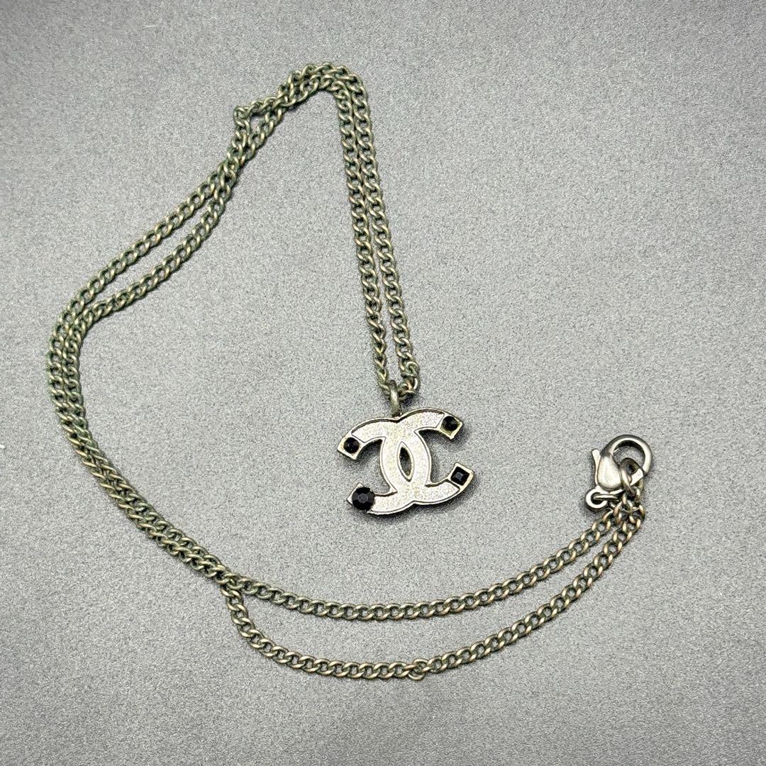 CHANEL ココマーク ネックレス シルバー系 ブラックストーン