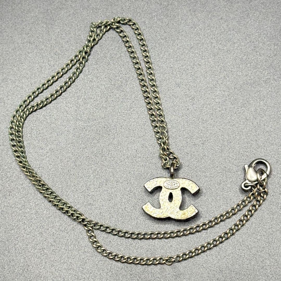 CHANEL ココマーク ネックレス シルバー系 ブラックストーン