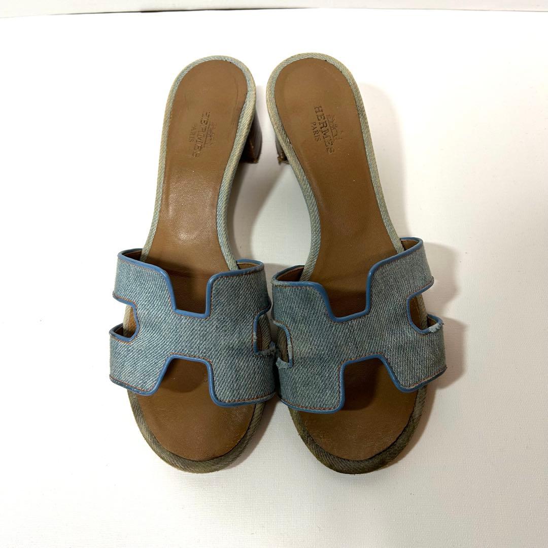 箱袋付き✨エルメス オアジス サンダル 23cm相当 デニム 青　36