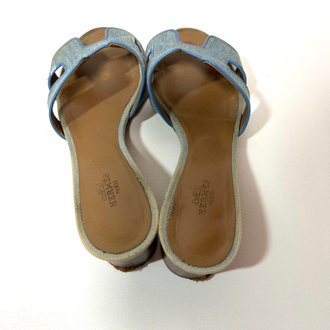 箱袋付き✨エルメス オアジス サンダル 23cm相当 デニム 青　36