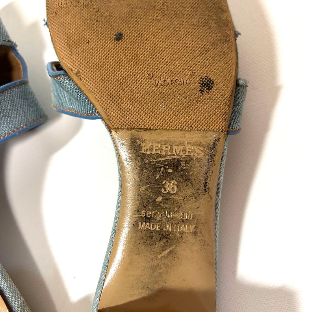 箱袋付き✨エルメス オアジス サンダル 23cm相当 デニム 青　36