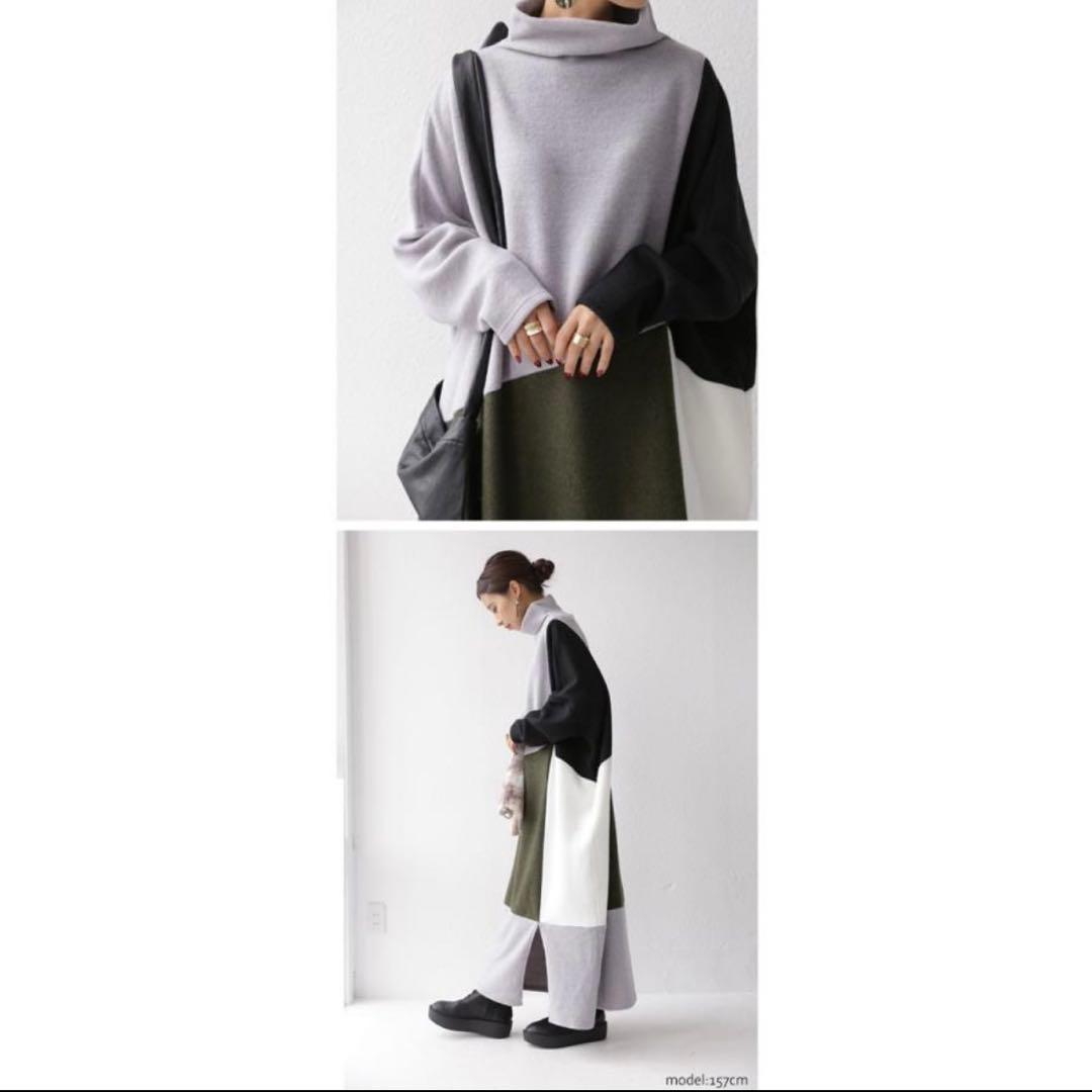 ☆にゃんこちゃん☆ワンピ 長袖 レディース 起毛 切り替えロングワンピース