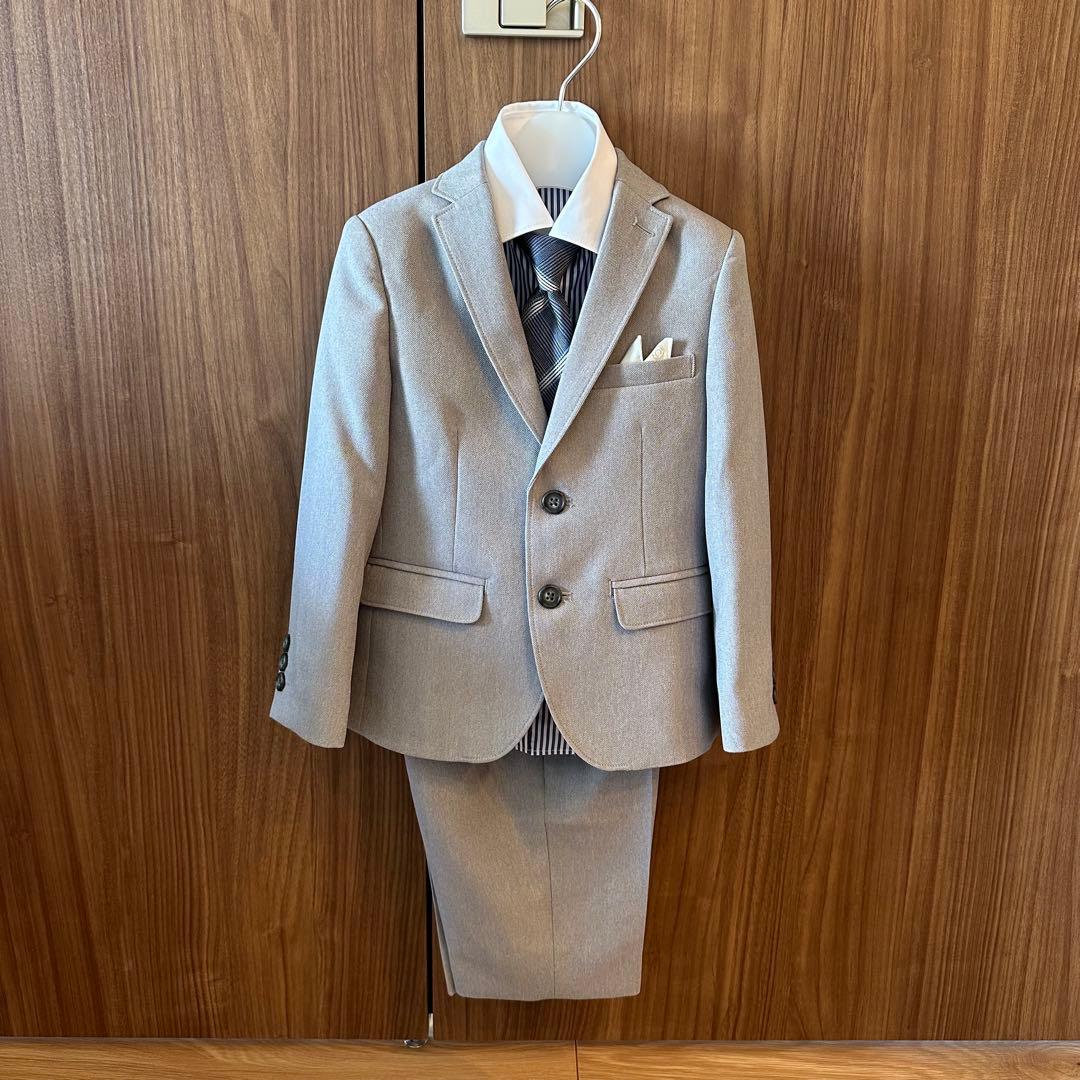 【美品】ショパン　キッズスーツ、シャツネクタイ　薄グレー　110