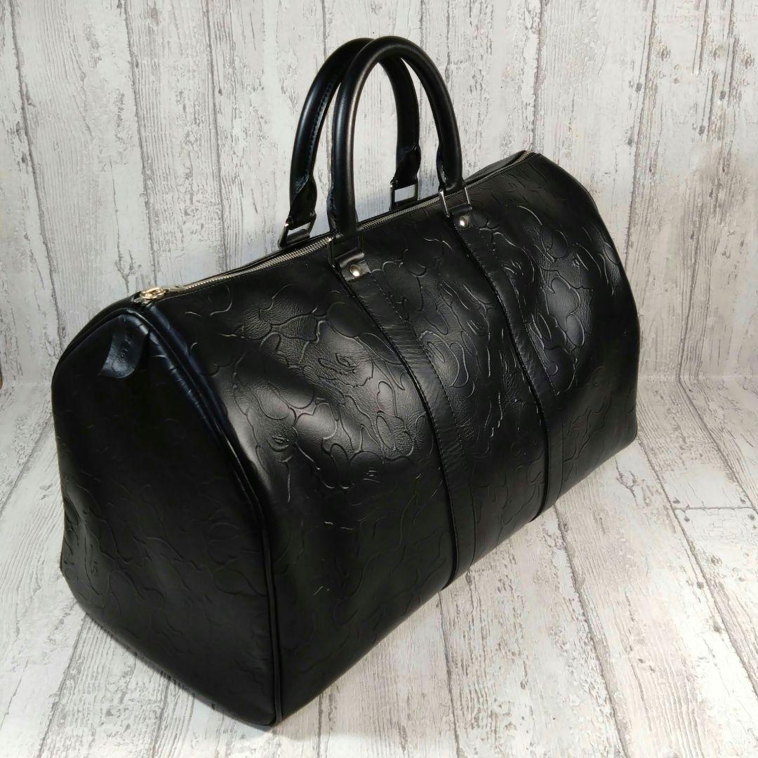 型押しレザー 高級ボストンバッグ BAPE☆中古品