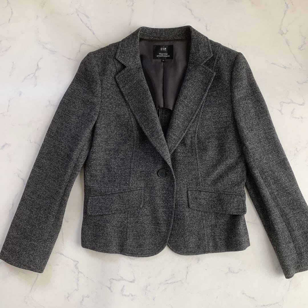 【みぅみぅ】美品✨　23区　グレー スカートスーツ 44 毛100%