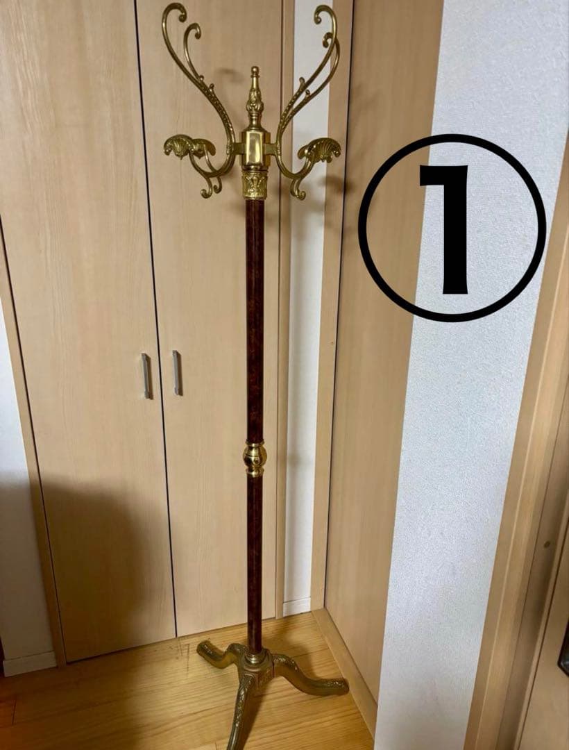 ①イタリア製 ハンガーポール ハンガーラック コート 輸入家具 真鍮 ゴールド