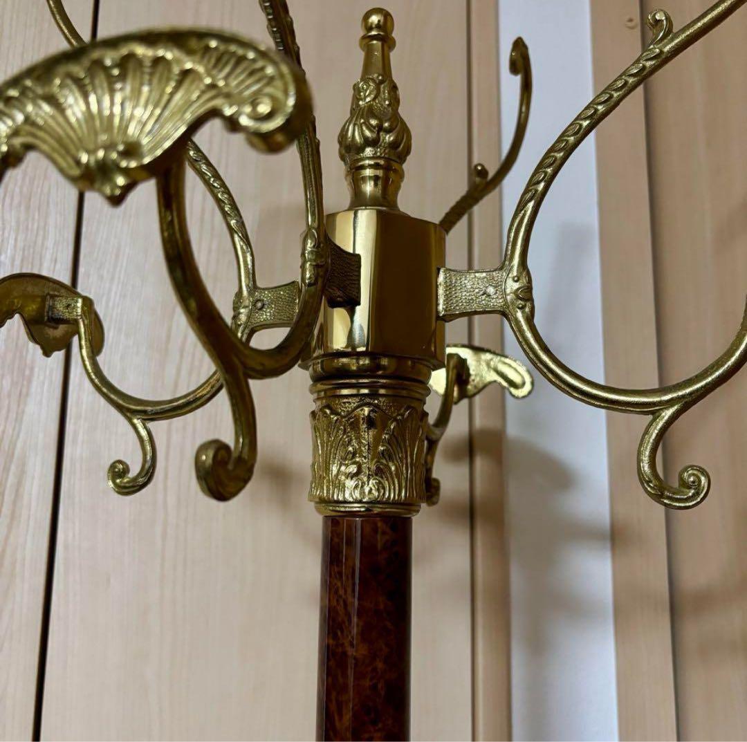 ①イタリア製 ハンガーポール ハンガーラック コート 輸入家具 真鍮 ゴールド