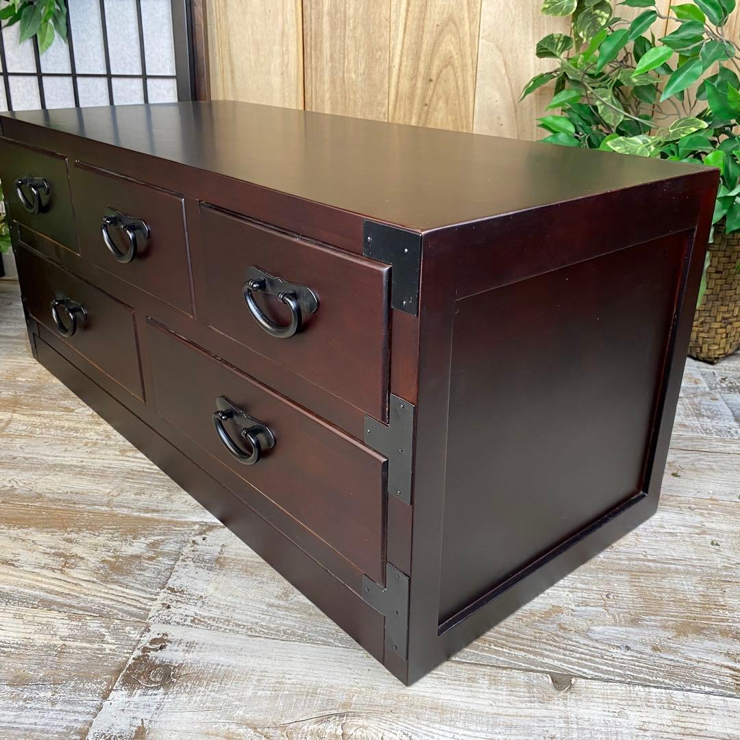 訳あり品！【120】民芸家具和引き出しタンスチェスト横長木製桐材無垢収納家具