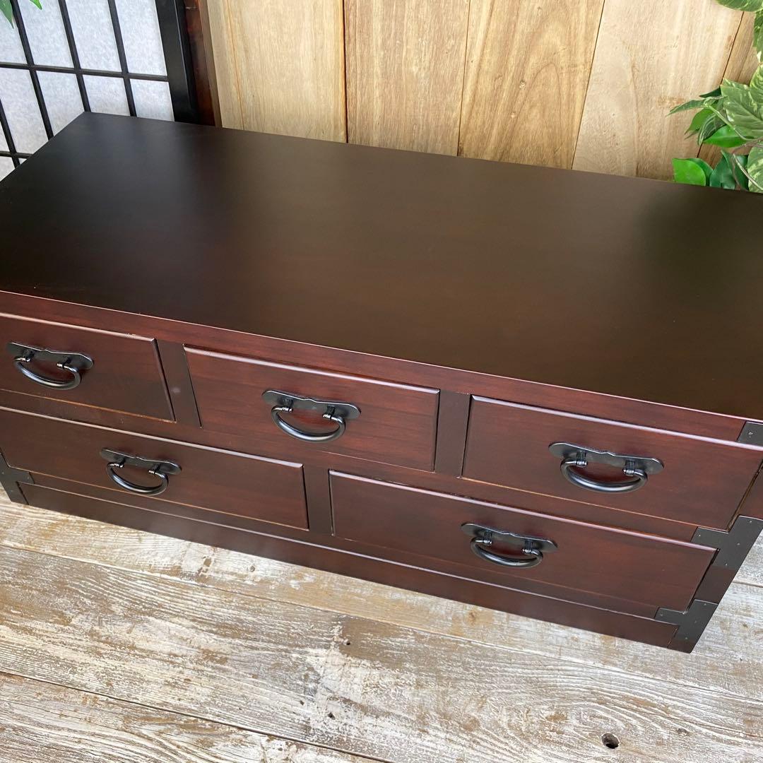 訳あり品！【120】民芸家具和引き出しタンスチェスト横長木製桐材無垢収納家具