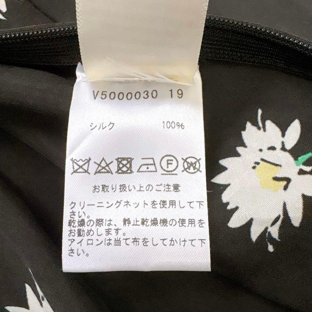 美品✨シルク100 マークジェイコブス　花柄ロングワンピース　ウエストリボン　黒