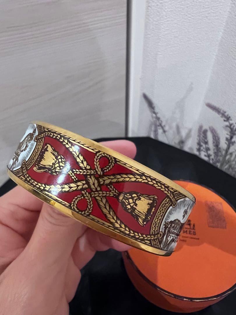 エルメス　エマイユバングル　レッドゴールド