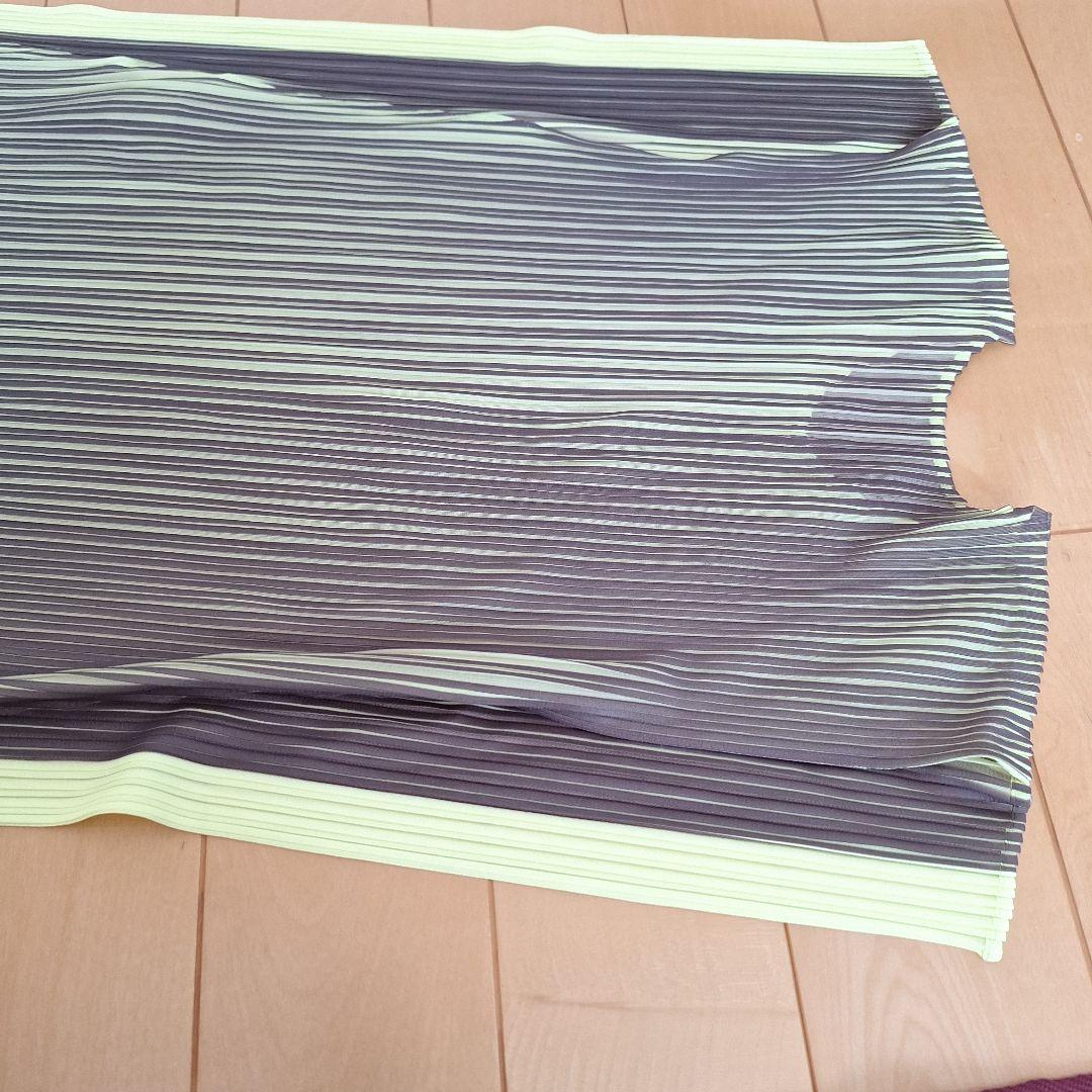 PLEATS PLEASE ノースリーブチュニック グレー×ライムグリーン