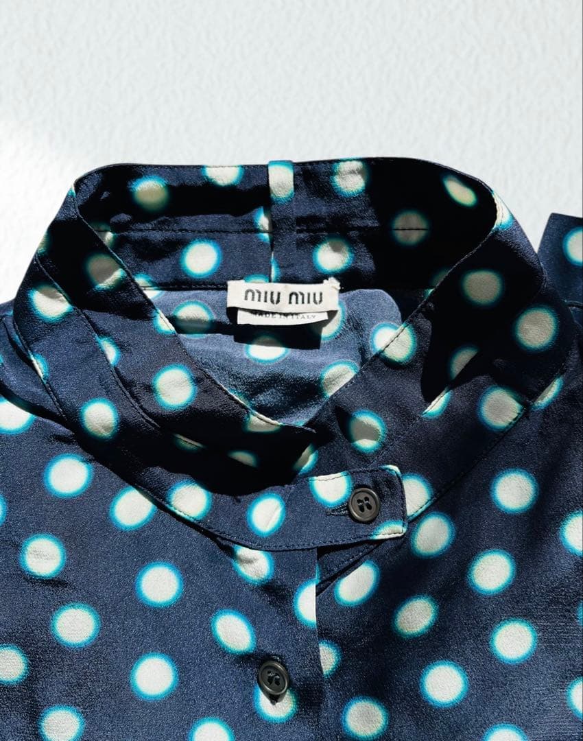 MIU MIU ミュウミュウ 水玉 シルク ブラウス 44 ネイビー