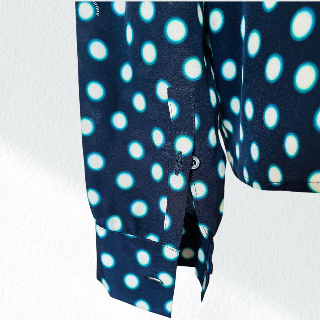 MIU MIU ミュウミュウ 水玉 シルク ブラウス 44 ネイビー