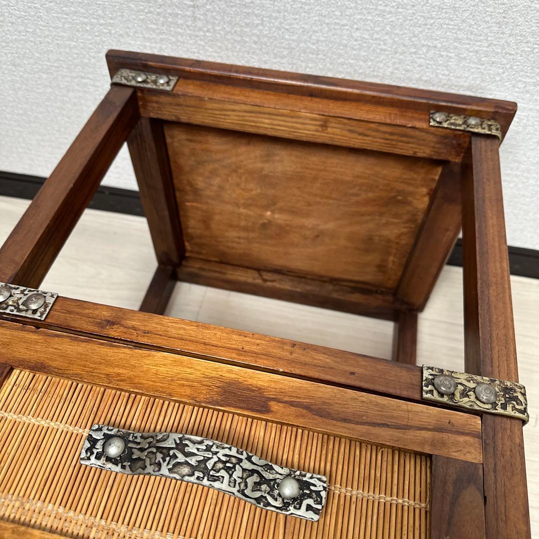 アジアン 民芸 簾 金属取手 金具 鋲打 電話台 花台 サイドテーブル i1※