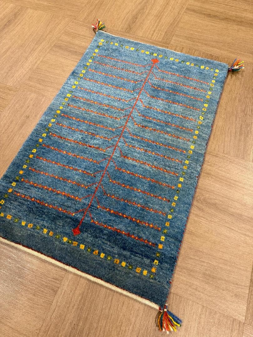 ギャッベ 90x62cm ペルシャ絨毯 手織り ギャベ 玄関マットラグ 絨毯
