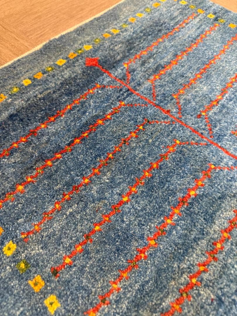 ギャッベ 90x62cm ペルシャ絨毯 手織り ギャベ 玄関マットラグ 絨毯