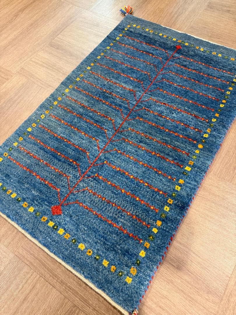 ギャッベ 90x62cm ペルシャ絨毯 手織り ギャベ 玄関マットラグ 絨毯