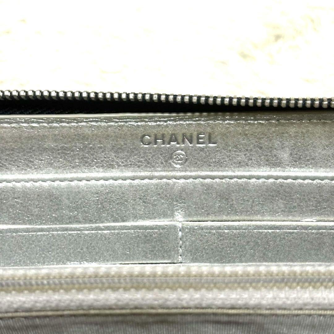 シャネル ラウンドファスナー 長財布 カーフスキン ココマーク ギャランティ付き