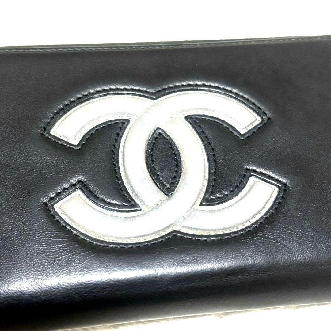 シャネル ラウンドファスナー 長財布 カーフスキン ココマーク ギャランティ付き
