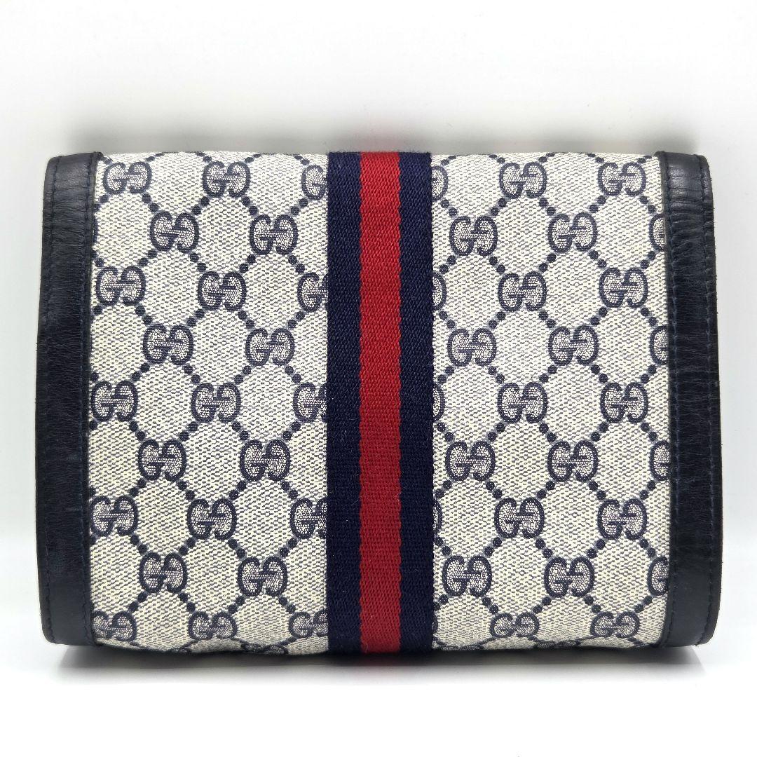 GUCCI クラッチバッグ シェリーライン GG レザー PVC ネイビー 紺