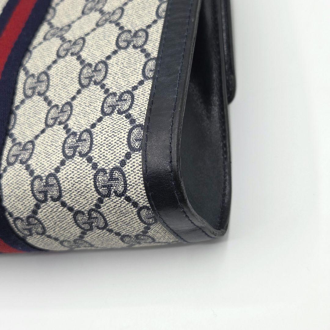 GUCCI クラッチバッグ シェリーライン GG レザー PVC ネイビー 紺