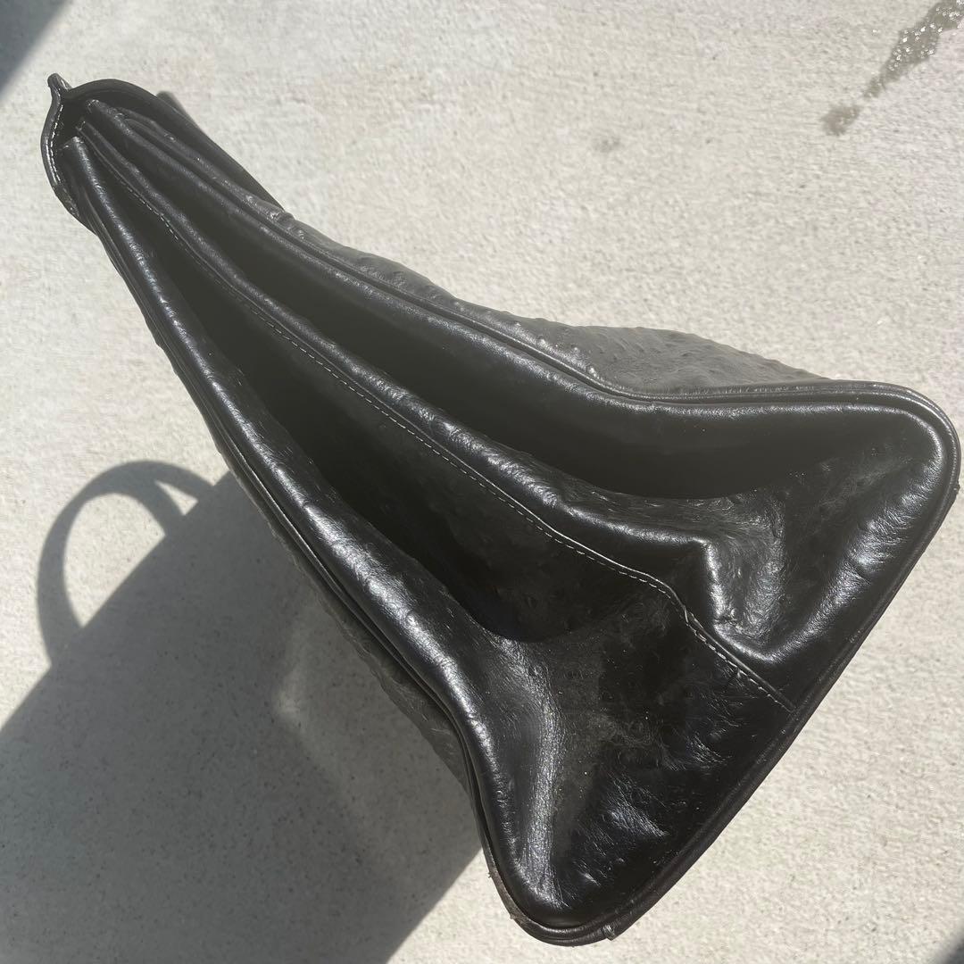 【激レア】特大ボストンバッグ 黒　オーストリッチ フルポイント ベルトデザイン