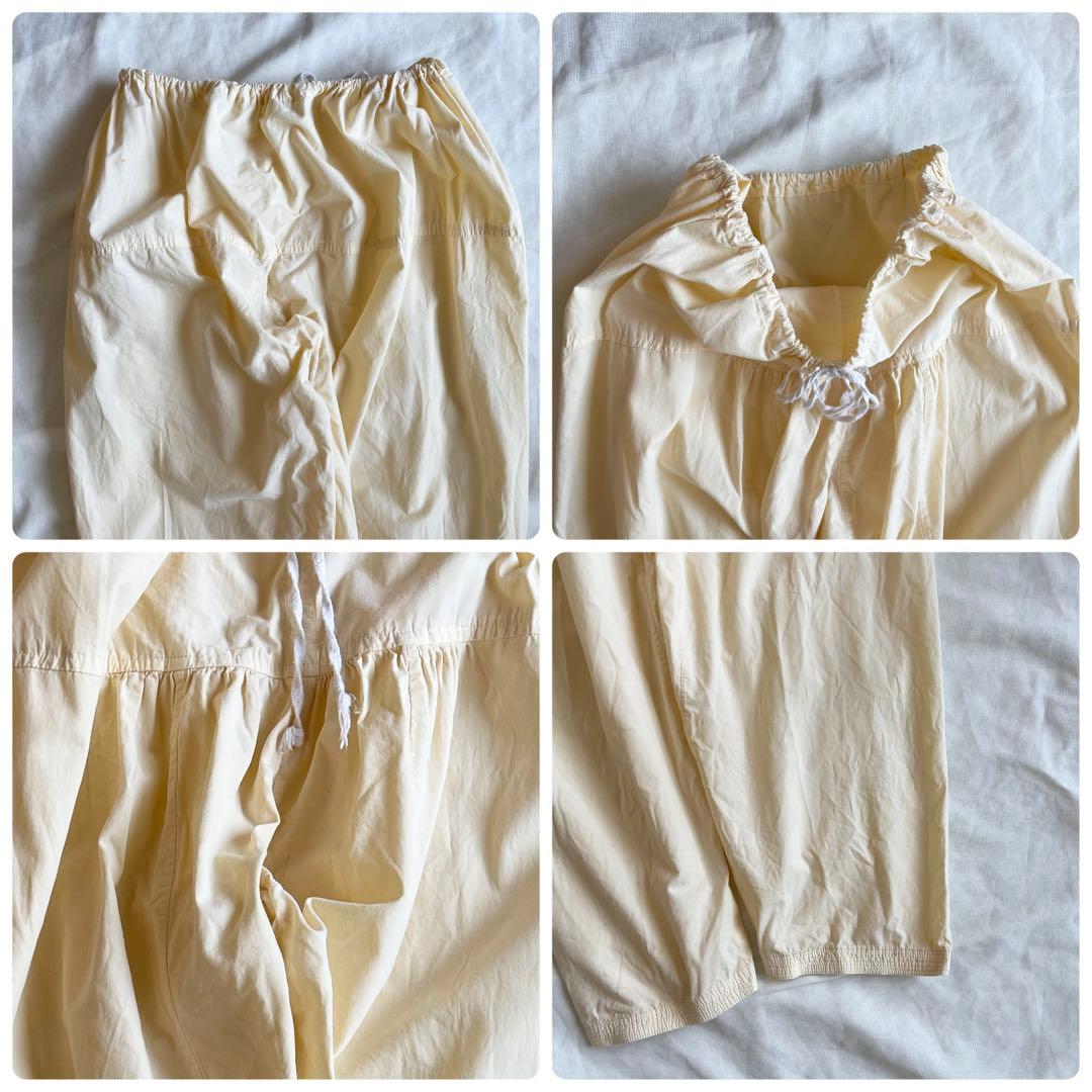 フランスヴィンテージ バターイエローのタックギャザーデザインパンツ