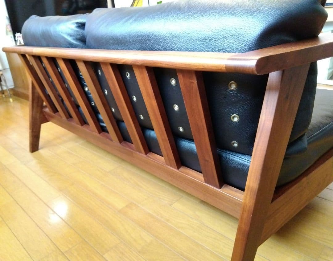 黒レザー2人掛けソファ本革本皮モダンアンティークカリモクアクタスインダストリアル