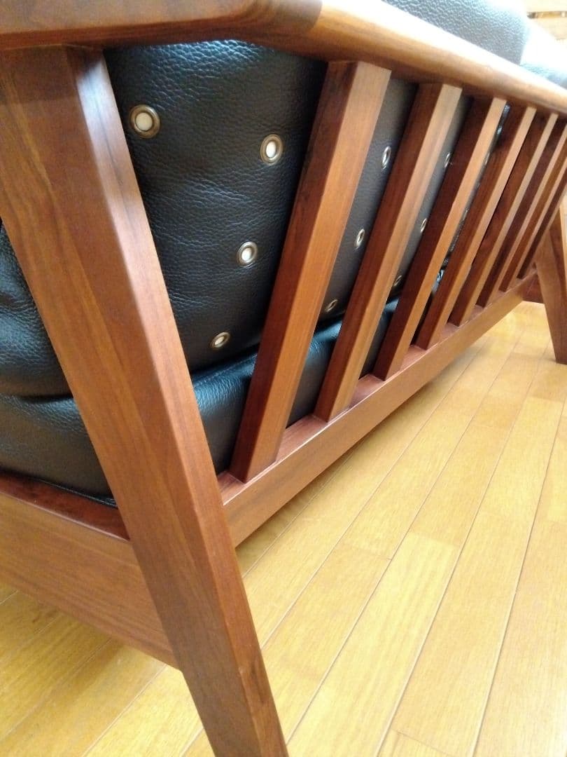 黒レザー2人掛けソファ本革本皮モダンアンティークカリモクアクタスインダストリアル