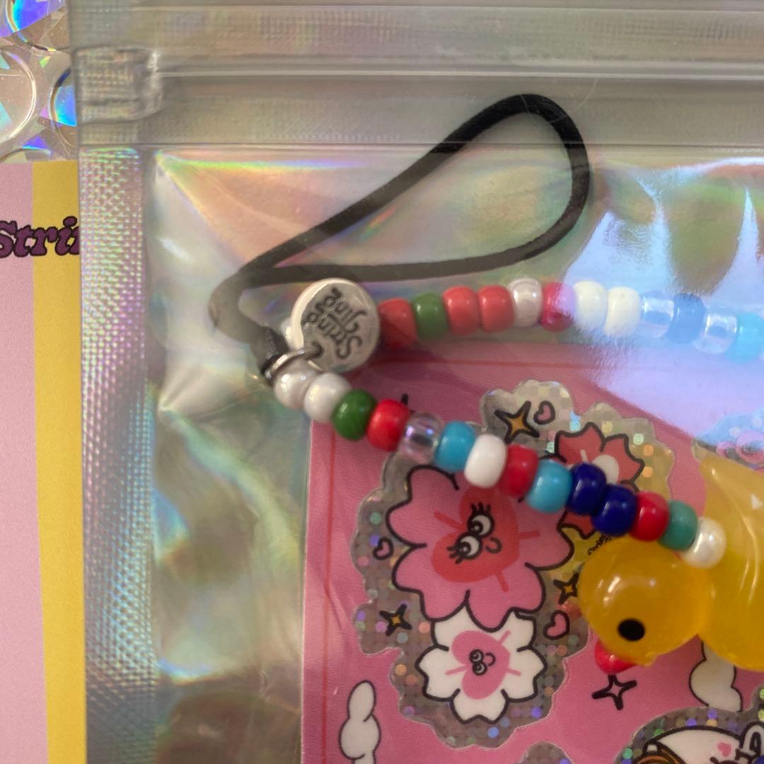 stringting ダブルアヒル　カラフルビーズ　ストラップ