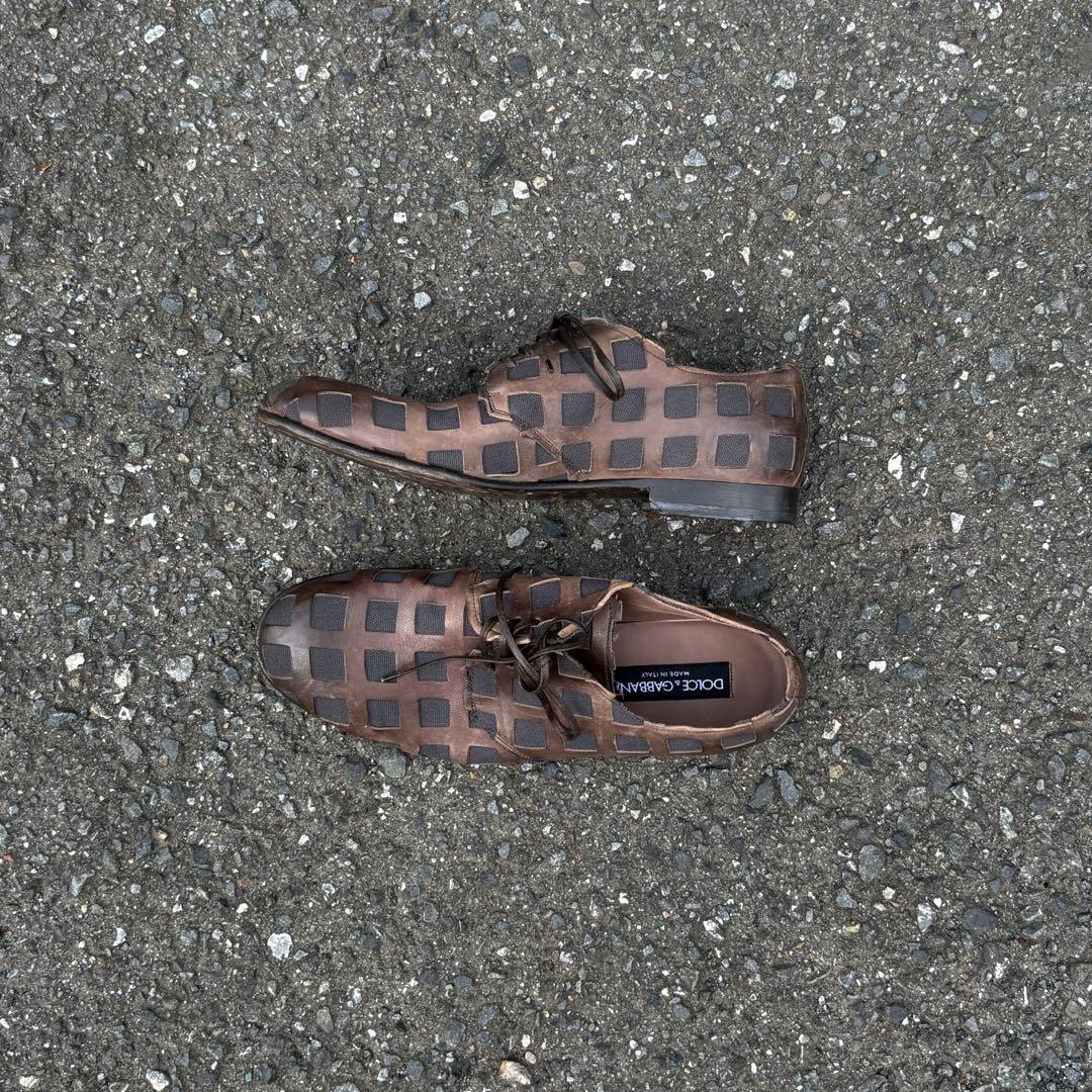 Dolce & Gabbana ブラウン ネット ダービー レザーシューズ