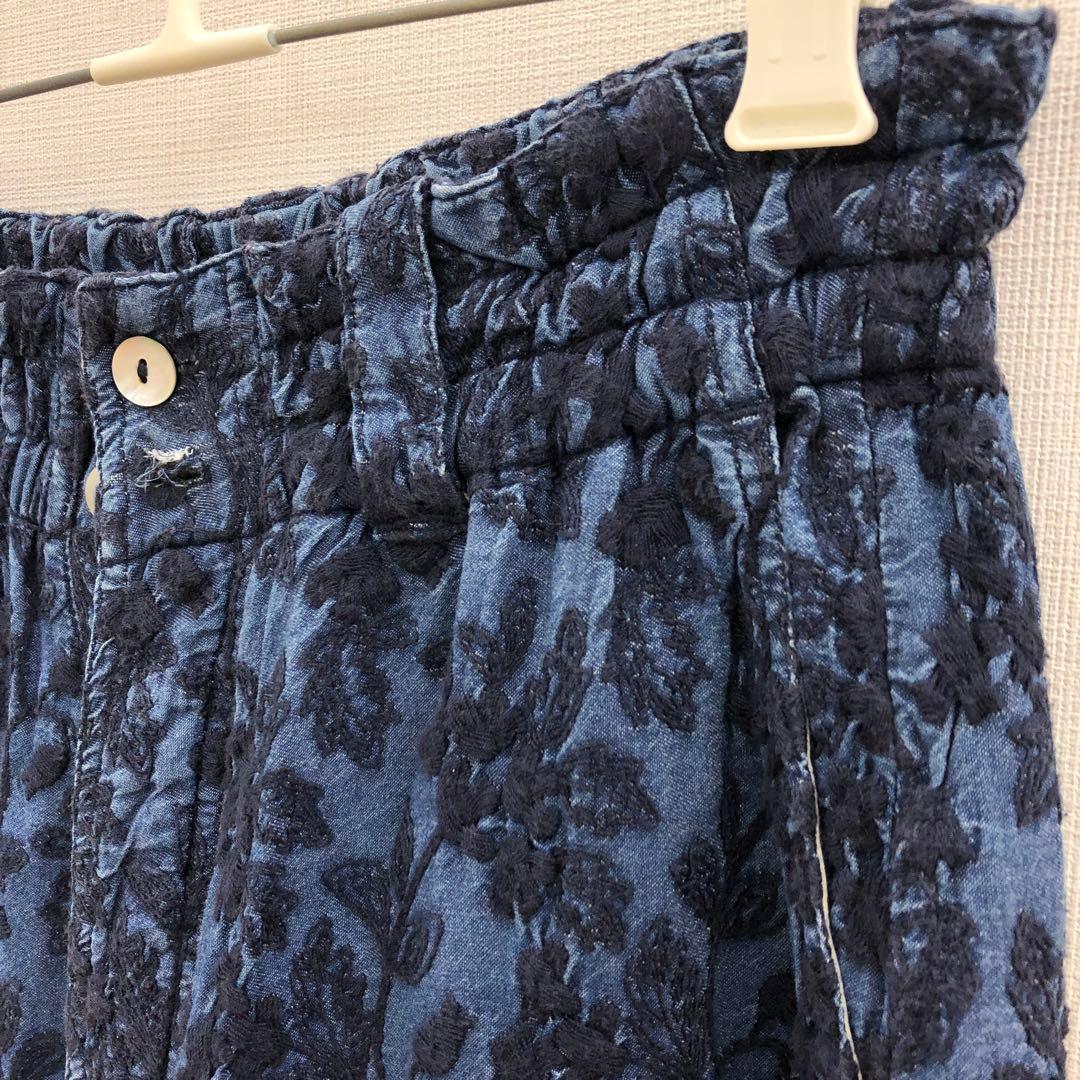 BEARDSLEY デニム 刺繍パンツ 1サイズ 花柄 ワイド パンツ 青 紺