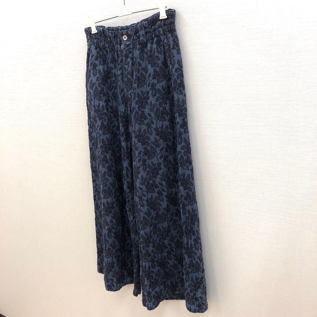 BEARDSLEY デニム 刺繍パンツ 1サイズ 花柄 ワイド パンツ 青 紺