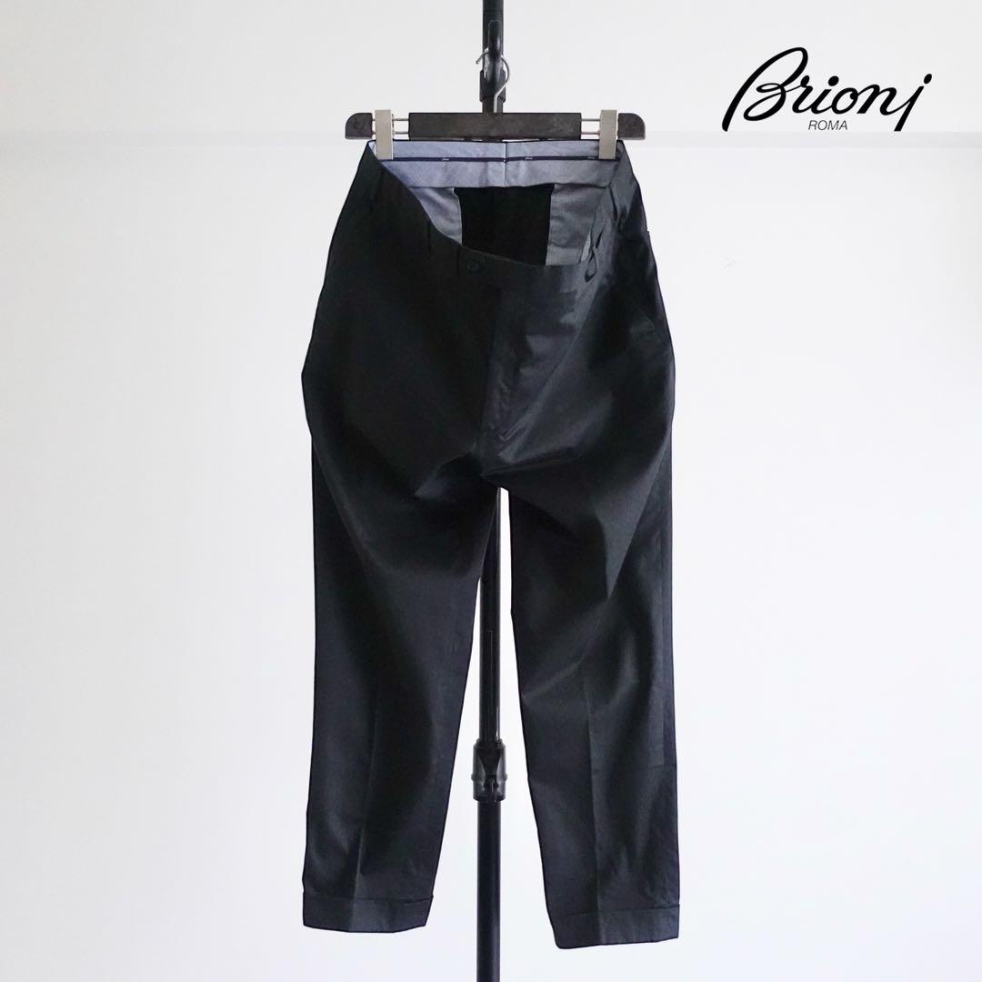 【イタリア製】Brioni コットンギャバジン　ブラック　トラウザーズ