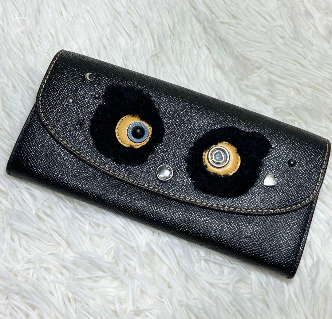 coach アニマルフェイス ファズ ベア 長財布 ブラック