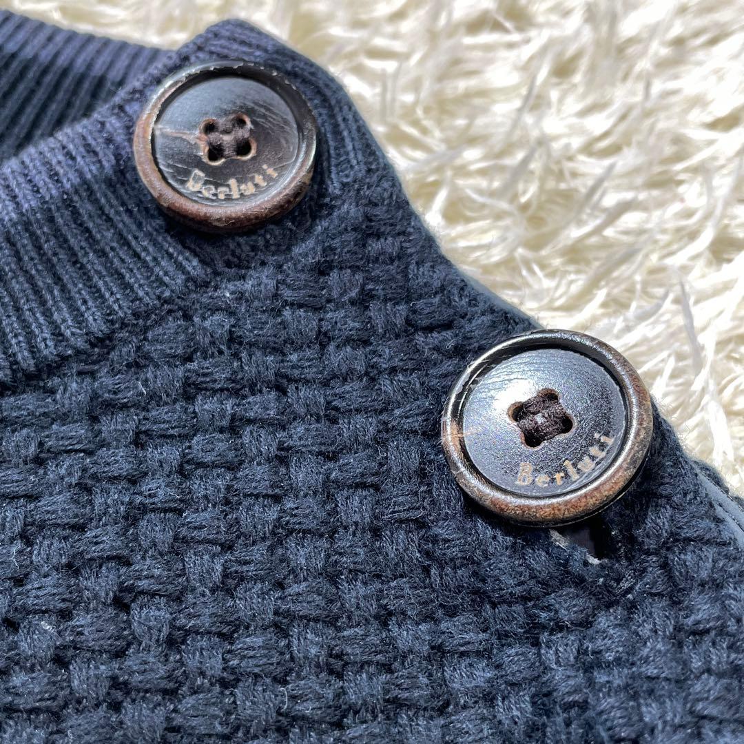 BERLUTI レザートリミング コットン カシミヤ 編み込み ニット A52