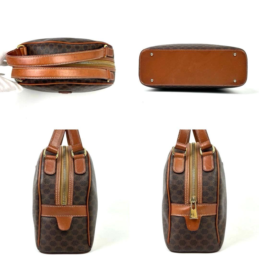 【美品】セリーヌ　ハンドバッグ　トリオンフ　マカダム柄　PVC　革　ブラウン