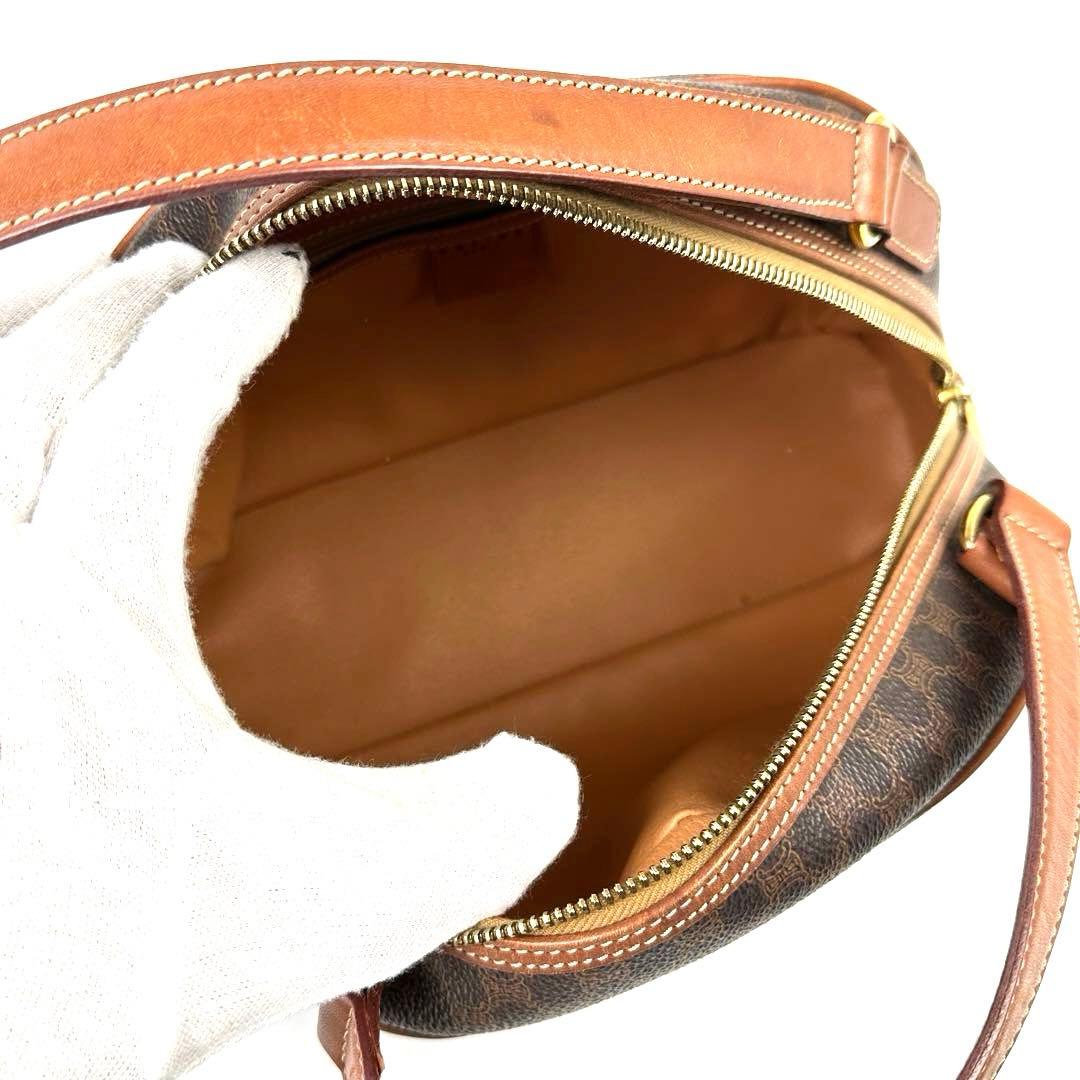 【美品】セリーヌ　ハンドバッグ　トリオンフ　マカダム柄　PVC　革　ブラウン