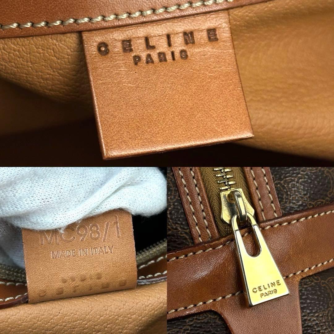 【美品】セリーヌ　ハンドバッグ　トリオンフ　マカダム柄　PVC　革　ブラウン