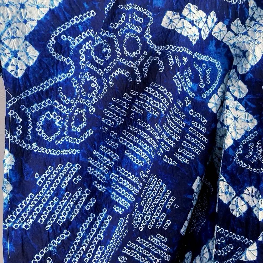 有松鳴海絞り・蜘蛛絞り浴衣　未使用しつけ付　手縫い　絞り浴衣　大輪花模様　N85