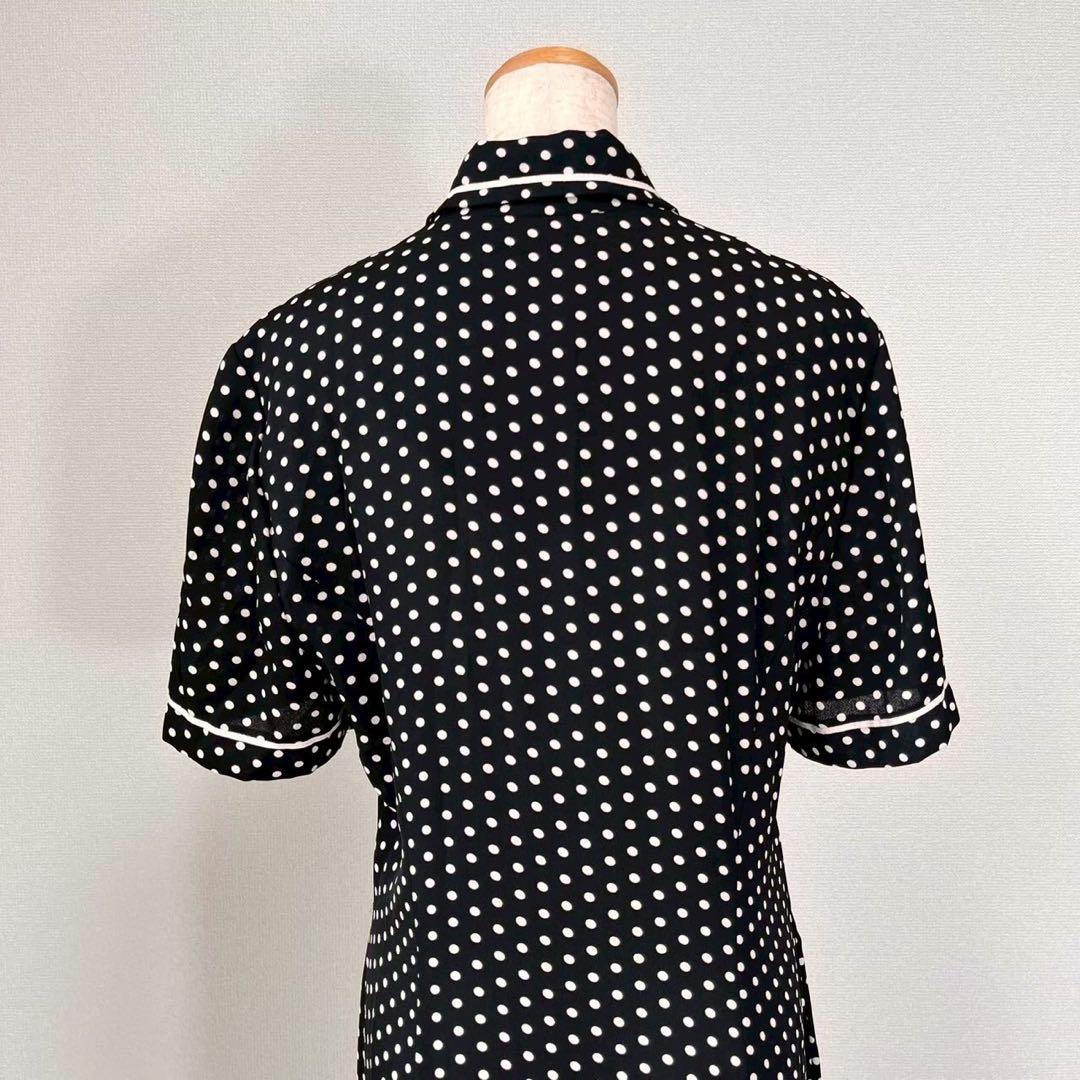 総柄 ドット柄 シェルボタン 前ボタン ロングワンピース ブラックY909