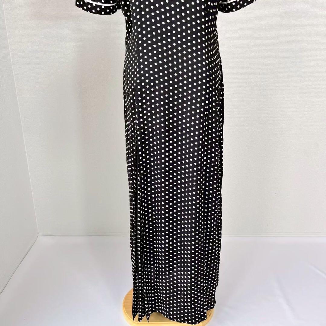 総柄 ドット柄 シェルボタン 前ボタン ロングワンピース ブラックY909
